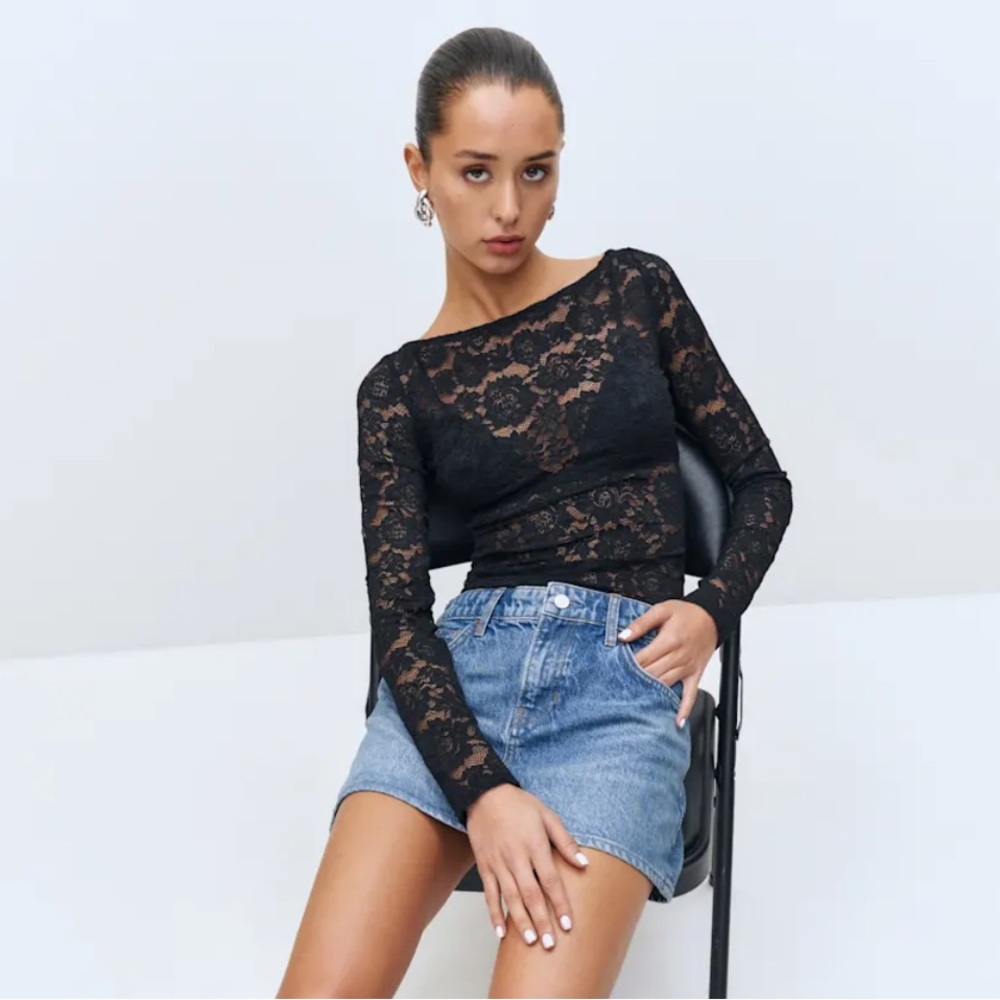 NEW with tags, Reformation Adriano Lace Knit Top – Black